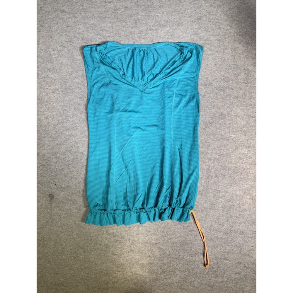 Lululemon Tank Top Womens Blue Striped Wide Strap V Neck‎ Drawcord Hem Workout